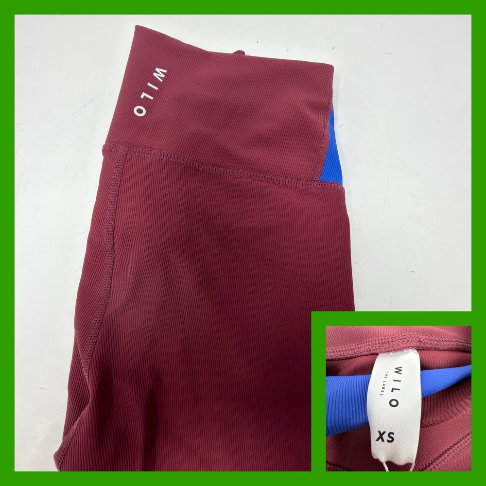 WILO‎ The Label Ballet X Leg Womens XS Maroon Ribbed Crossover High Waist